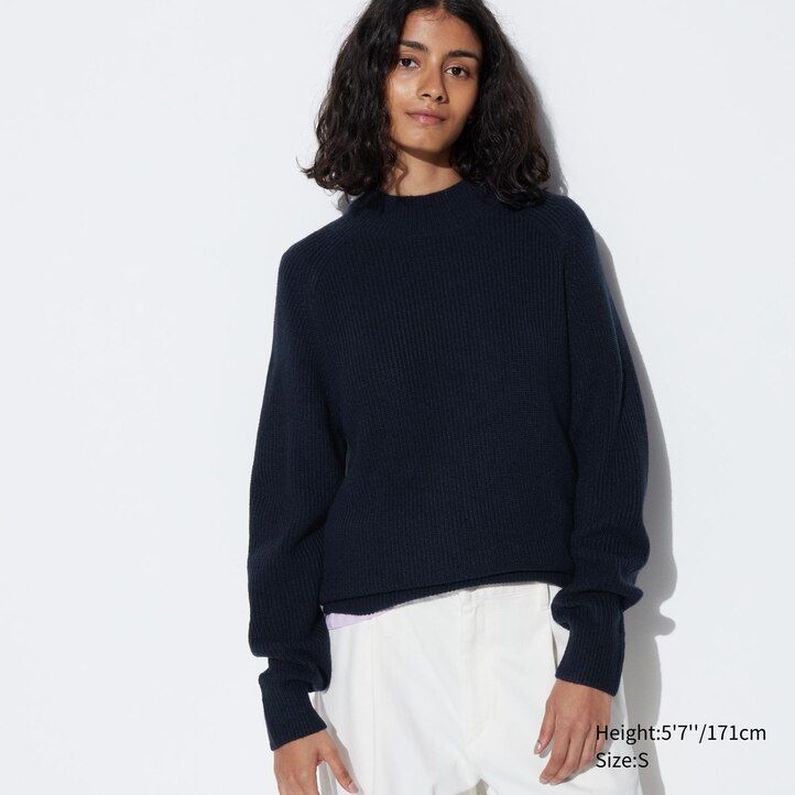 uniqlo herrenpullover mit stehkragen mittelgrob gestrickt blau