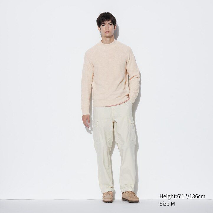 uniqlo herrenpullover mit stehkragen mittelgrob gestrickt blau