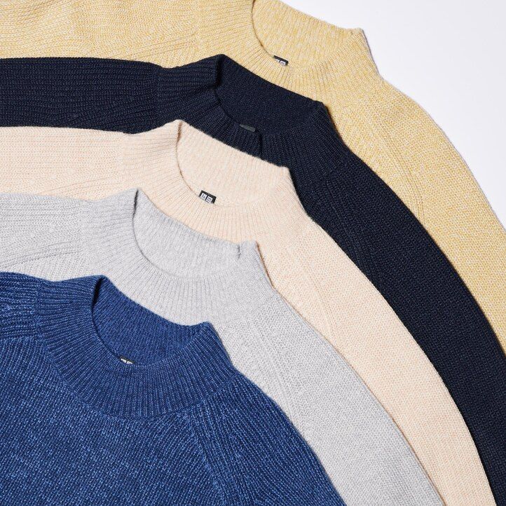 uniqlo herrenpullover mit stehkragen mittelgrob gestrickt blau