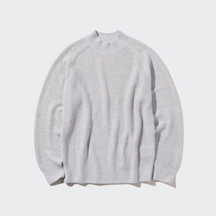 uniqlo herrenpullover mit stehkragen mittelgrob gestrickt blau