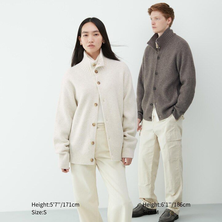 brauner uniqlo souffle-garn-pullover mit stehkragen für herren niedrige maschenweite