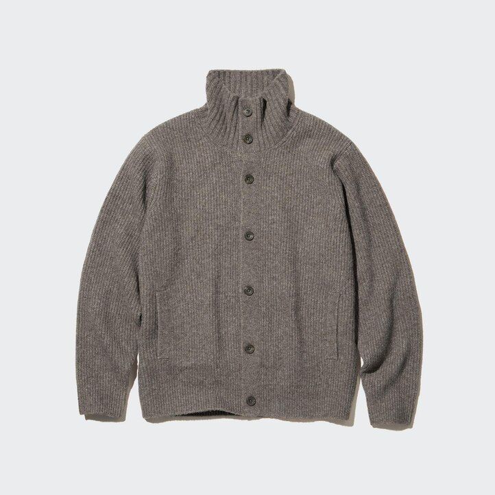 brauner uniqlo souffle-garn-pullover mit stehkragen für herren niedrige maschenweite