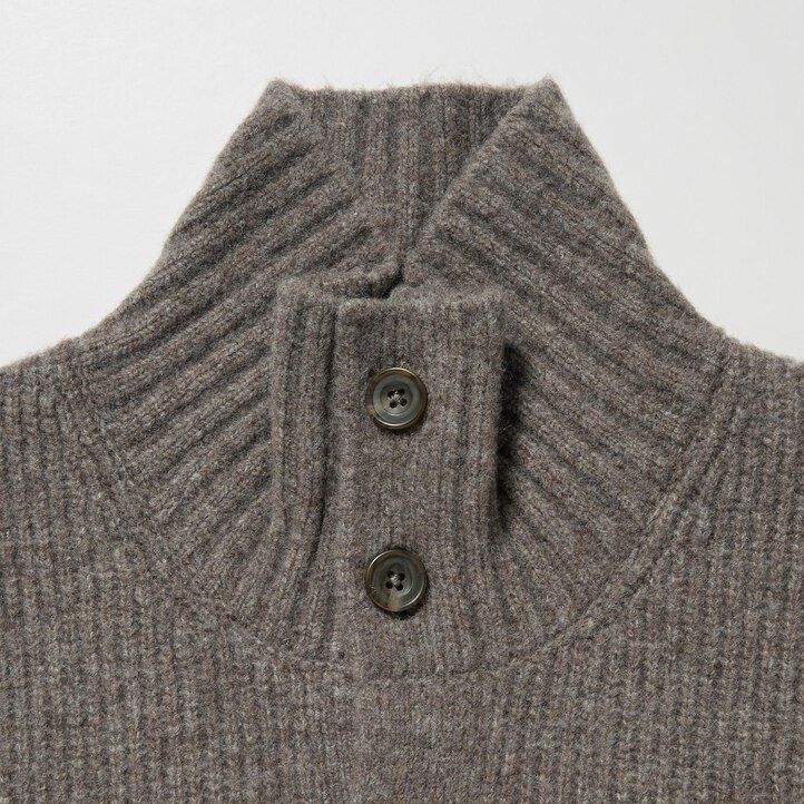 brauner uniqlo souffle-garn-pullover mit stehkragen für herren niedrige maschenweite