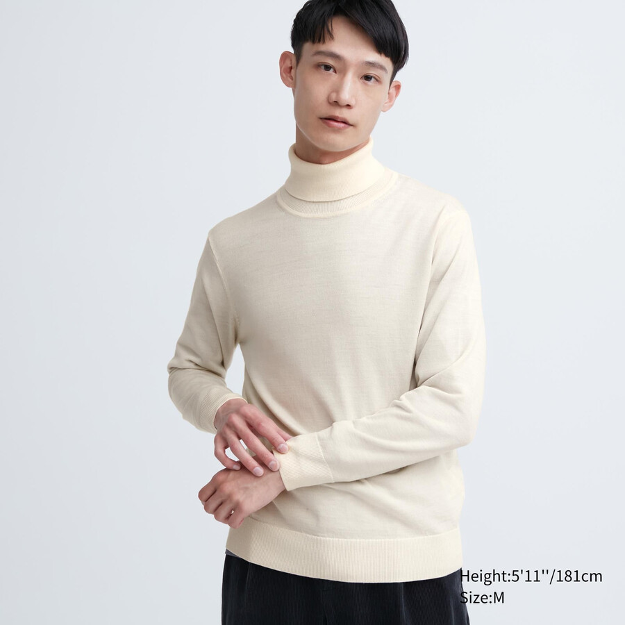weißer uniqlo herrenpullover aus 100 extrafeiner merinowolle