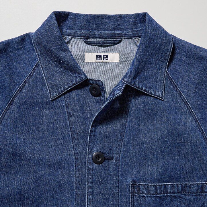 blaues uniqlo herren-overshirt aus baumwoll-leinen-mischgewebe