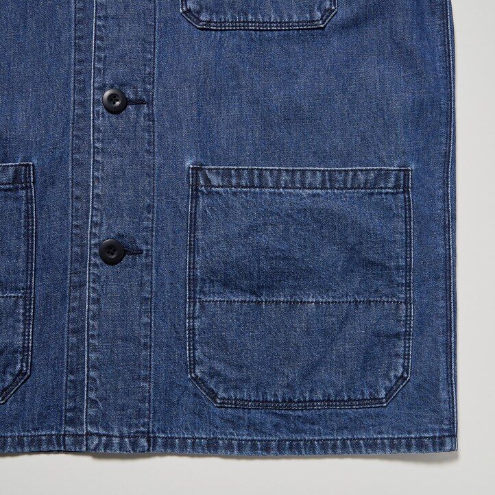 blaues uniqlo herren-overshirt aus baumwoll-leinen-mischgewebe
