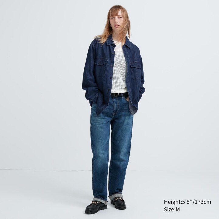 uniqlo denim oversized utility herren-overshirt blau