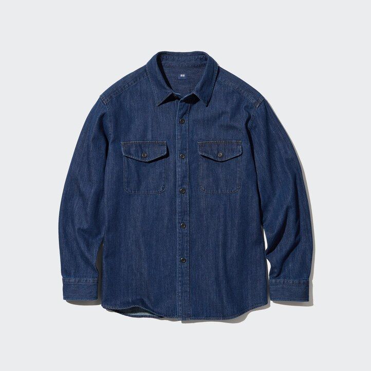 uniqlo denim oversized utility herren-overshirt blau