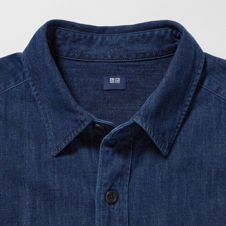 uniqlo denim oversized utility herren-overshirt blau