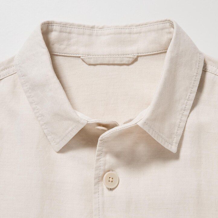 uniqlo herren-overshirt aus baumwoll-leinen-mischgewebe in olivgrün