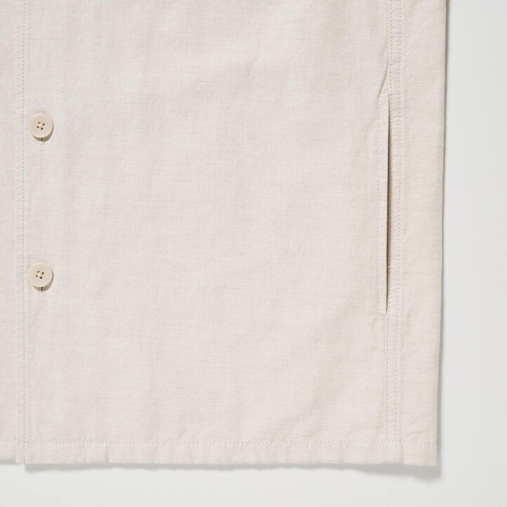uniqlo herren-overshirt aus baumwoll-leinen-mischgewebe in olivgrün