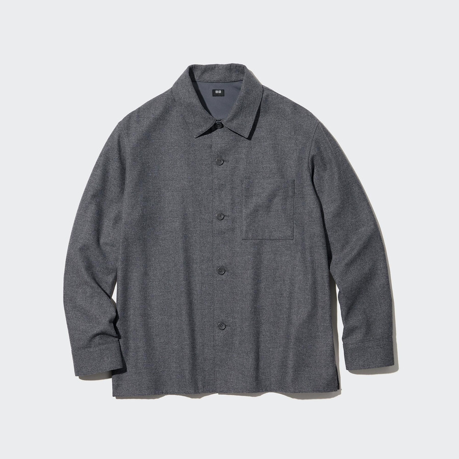 graues uniqlo herren-overshirt aus gebürstetem twill