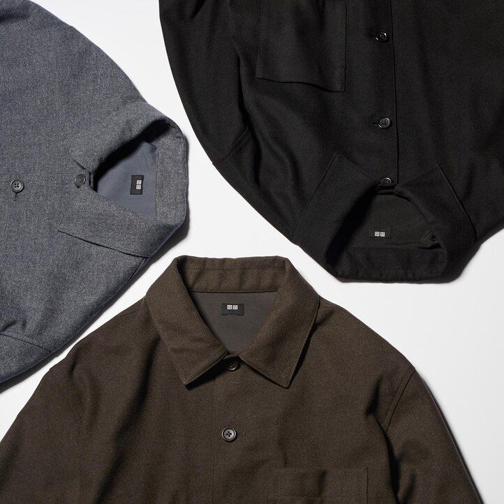 graues uniqlo herren-overshirt aus gebürstetem twill
