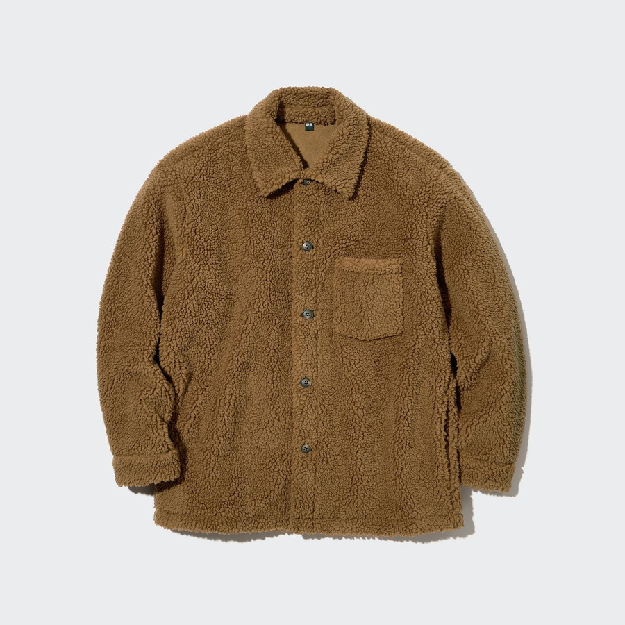 uniqlo winddichtes fleece-oberhemd für herren braun