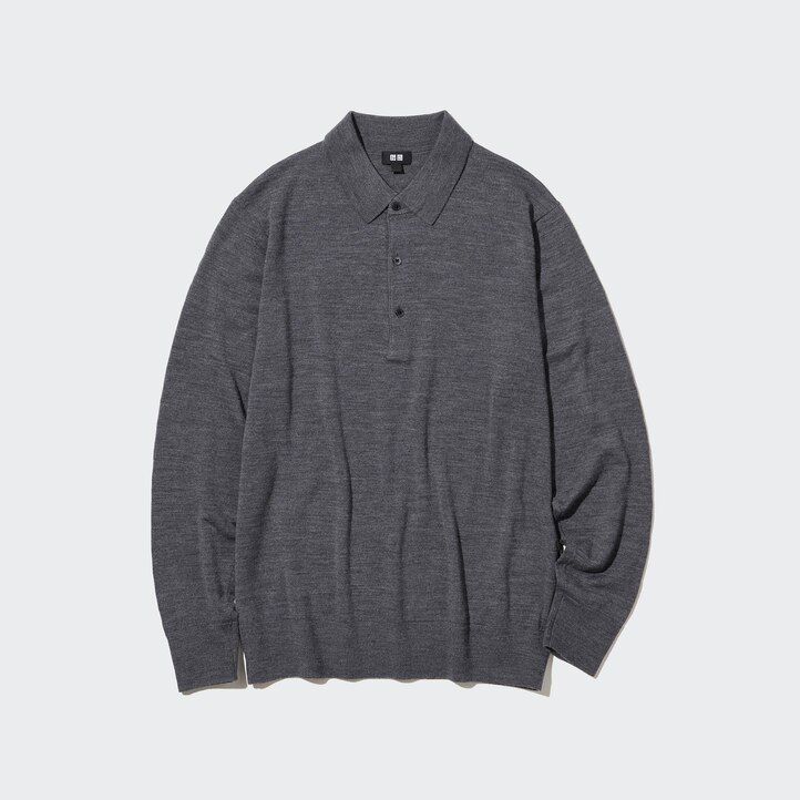 uniqlo herren-poloshirt aus 100 extrafeiner merinowolle mit Ärmeln olivgrün