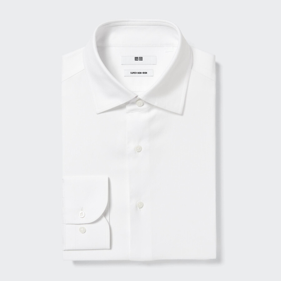 weißes uniqlo super non iron regular fit t-shirt herrenhemd mit halbgeschnittenem kragen