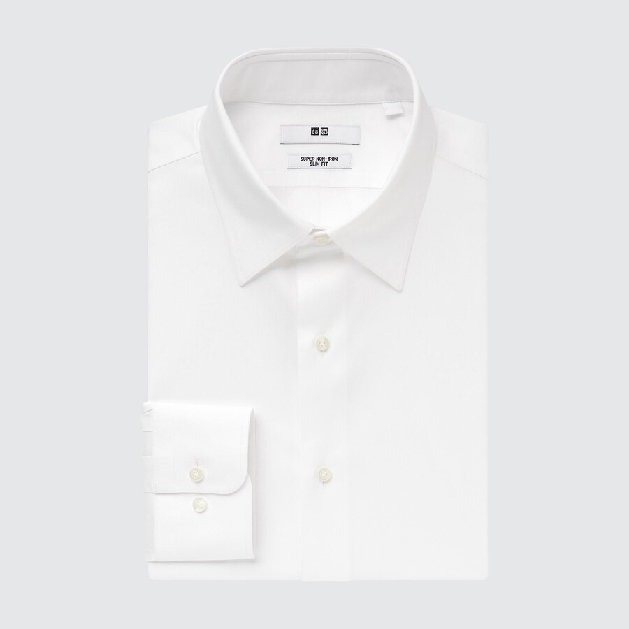 uniqlo herren-super-bügelfreies slim-fit-t-shirt mit normalem kragen weiß
