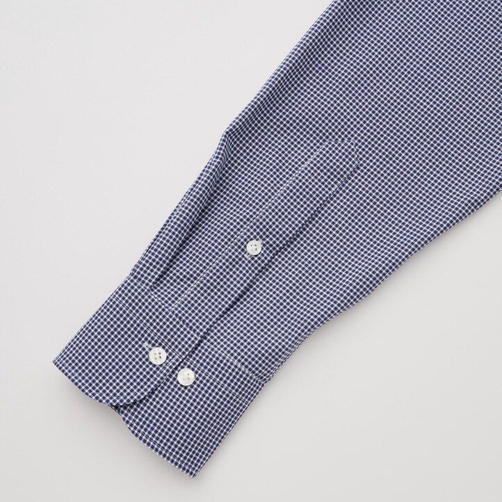 uniqlo easyre stretch slim fit herrenhemd mit karomuster und halboffenem kragen marineblau