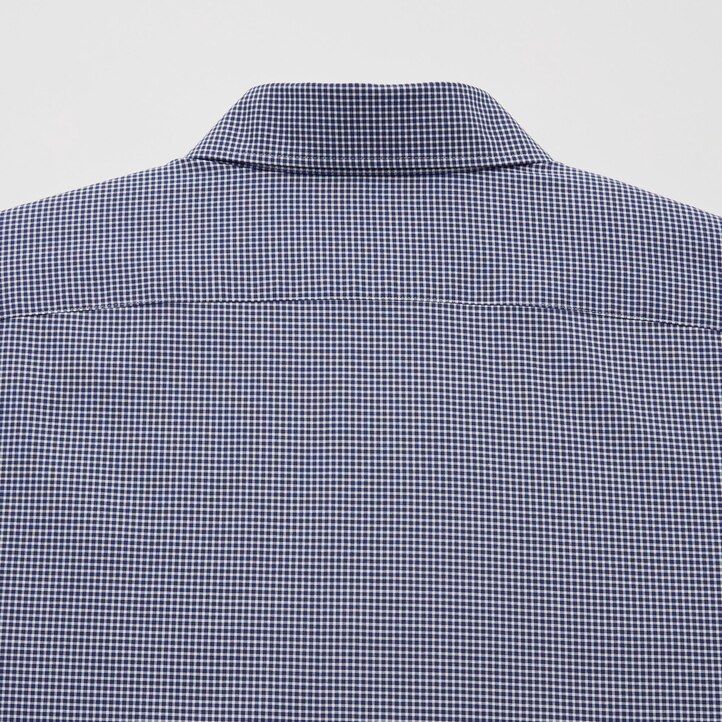 uniqlo easyre stretch slim fit herrenhemd mit karomuster und halboffenem kragen marineblau