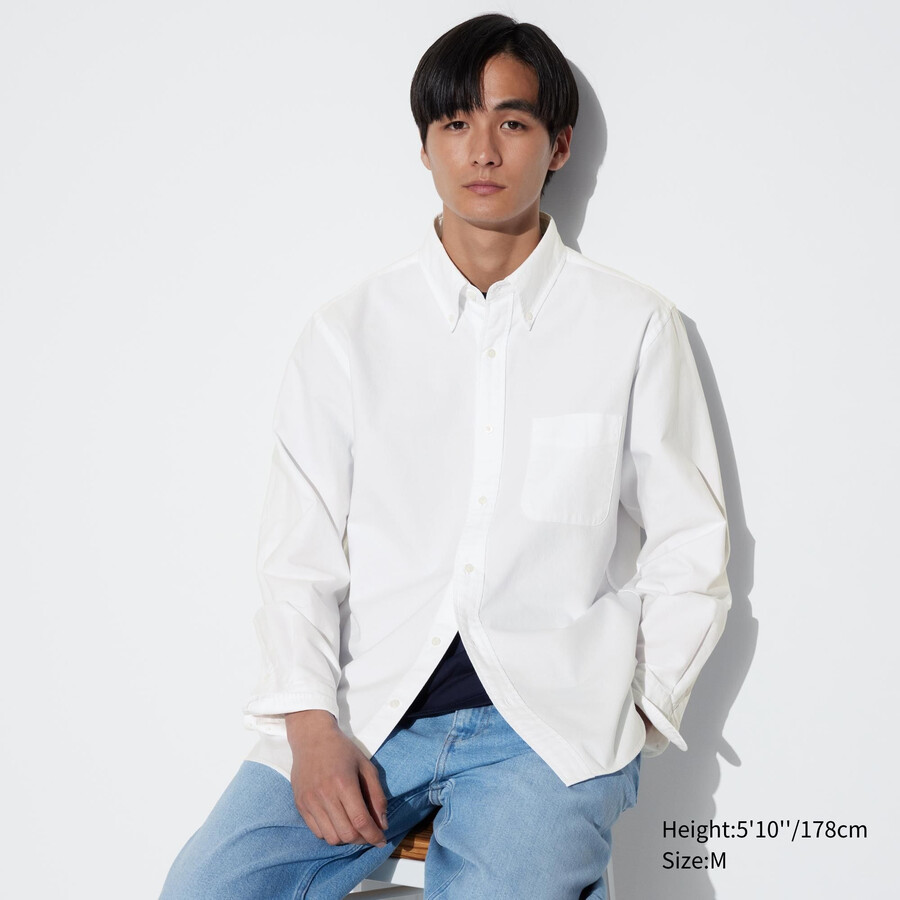 uniqlo herrenhemden oxford-stil normale passform normaler kragen weiß