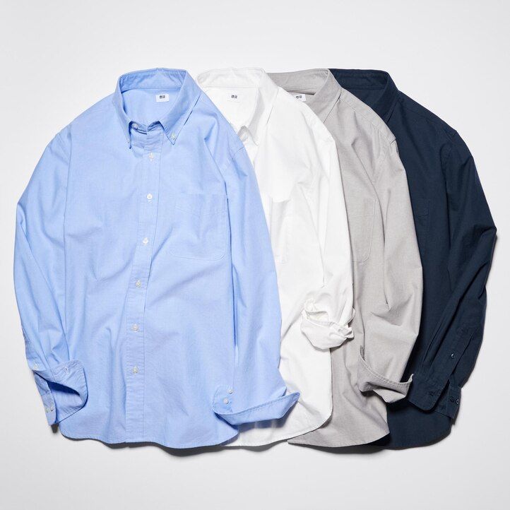 uniqlo herrenhemden oxford-stil normale passform normaler kragen weiß