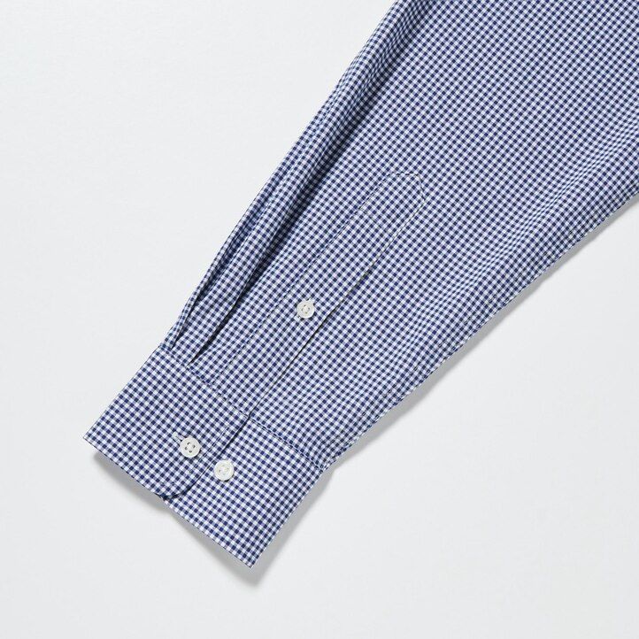 blaue uniqlo herrenhemden aus extrafeinem baumwoll-broadcloth mit normaler passform kariertem kragen und knopfleiste