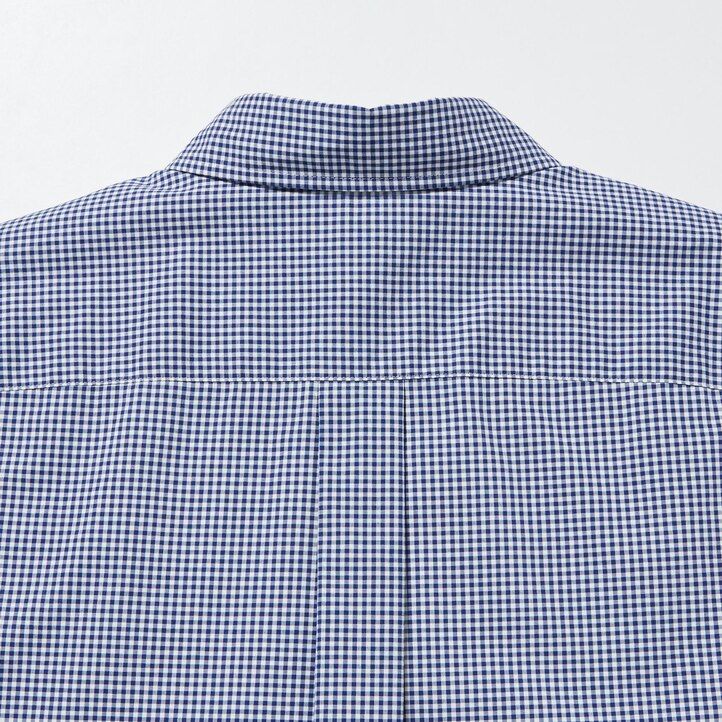 blaue uniqlo herrenhemden aus extrafeinem baumwoll-broadcloth mit normaler passform kariertem kragen und knopfleiste