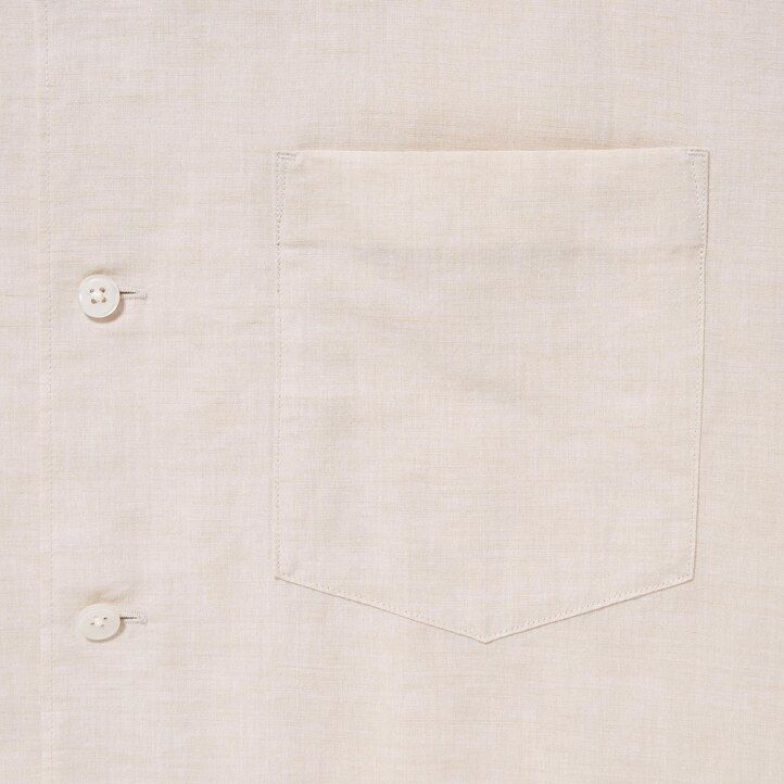 beige uniqlo herrenhemden aus leinenmischung mit Ärmeln und offenem kragen