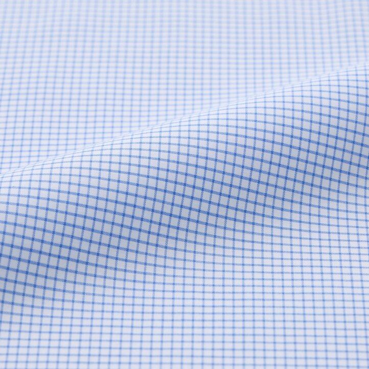 blaue uniqlo easyre stretch slim fit herrenhemden mit karomuster und halboffenem kragen