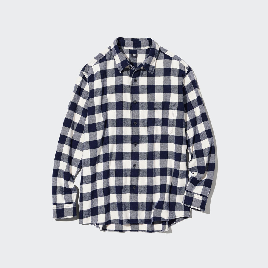 uniqlo herren-flanellhemd normale passform kariert normaler kragen weiß