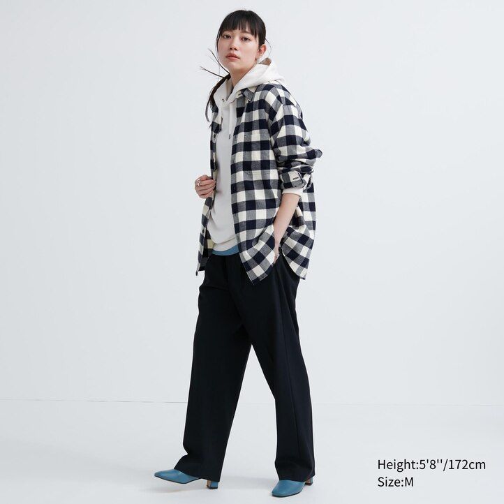 uniqlo herren-flanellhemd normale passform kariert normaler kragen weiß