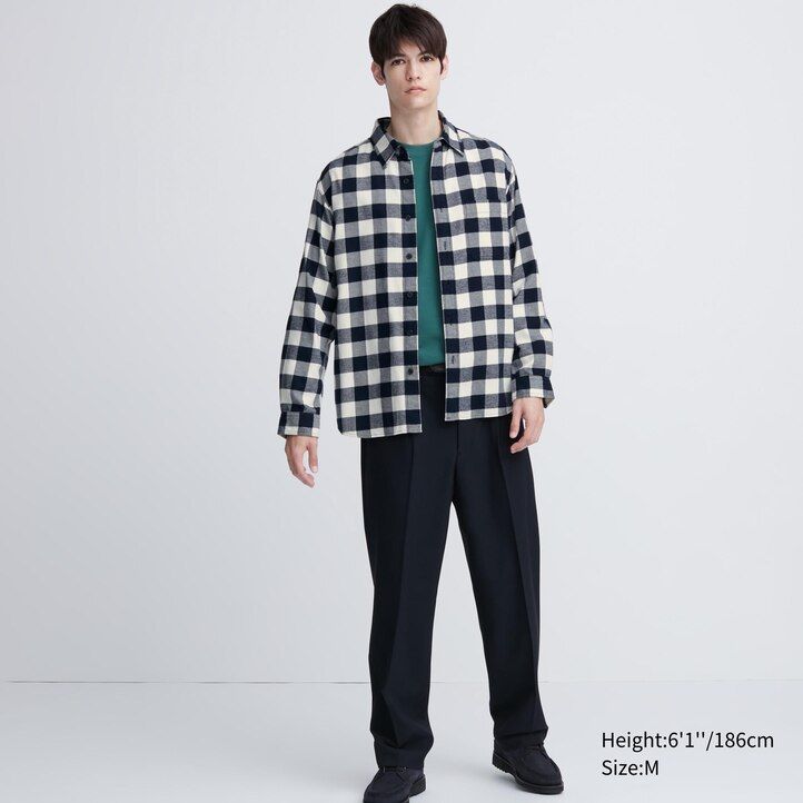 uniqlo herren-flanellhemd normale passform kariert normaler kragen weiß