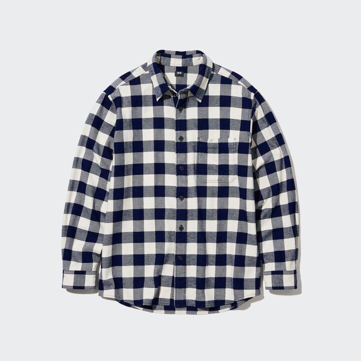 uniqlo herren-flanellhemd normale passform kariert normaler kragen weiß