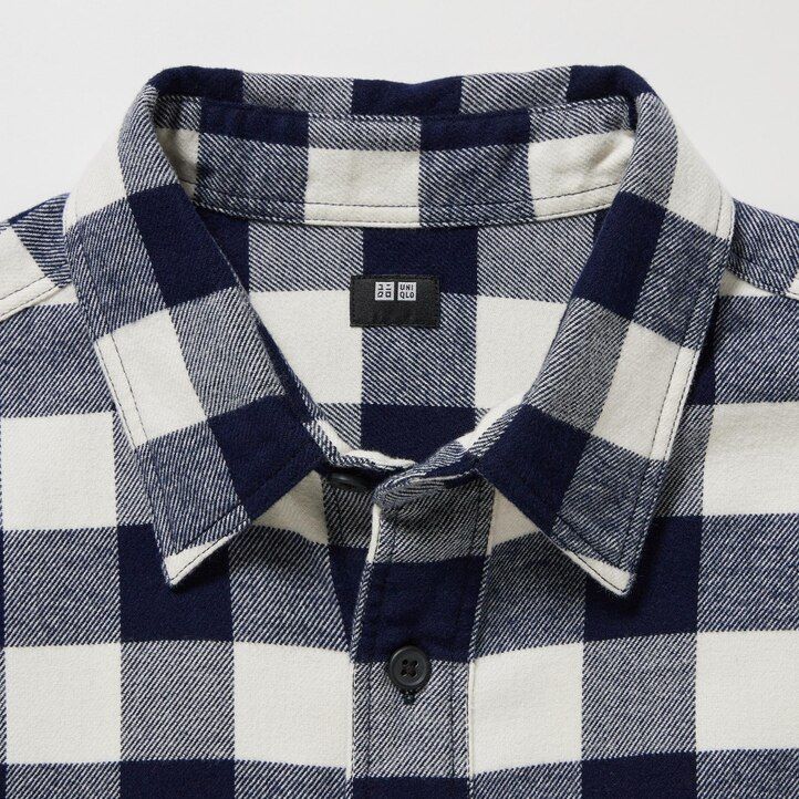 uniqlo herren-flanellhemd normale passform kariert normaler kragen weiß