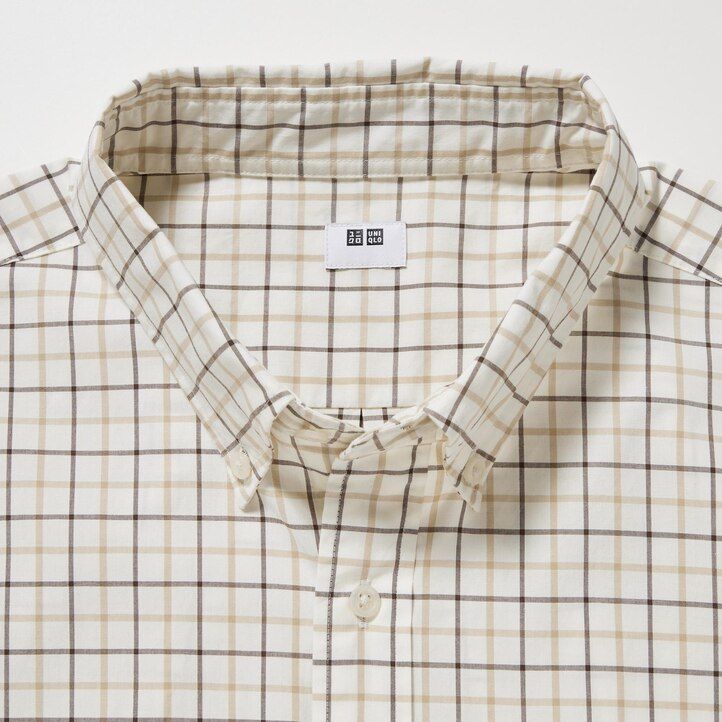 uniqlo herrenhemd aus extrafeinem baumwoll-broadcloth normaler passform kariert mit button-down-kragen weiß