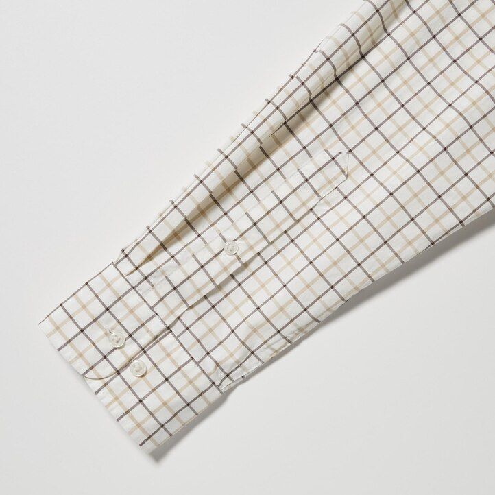 uniqlo herrenhemd aus extrafeinem baumwoll-broadcloth normaler passform kariert mit button-down-kragen weiß