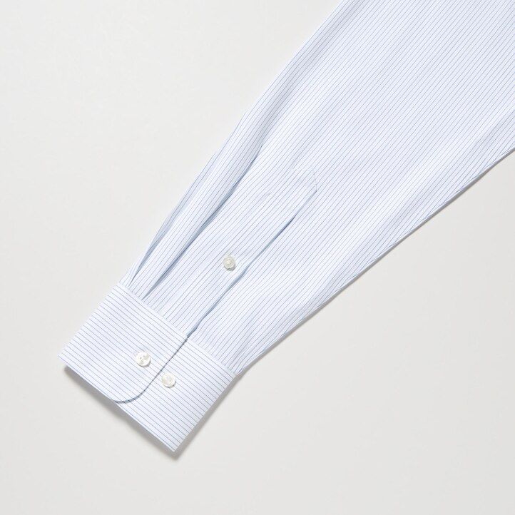 blaues uniqlo super non iron slim fit streifenhemd mit normalem kragen für herren
