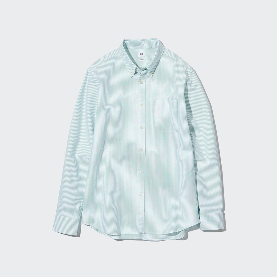 uniqlo slim fit gestreiftes oxford-hemd für herren grün