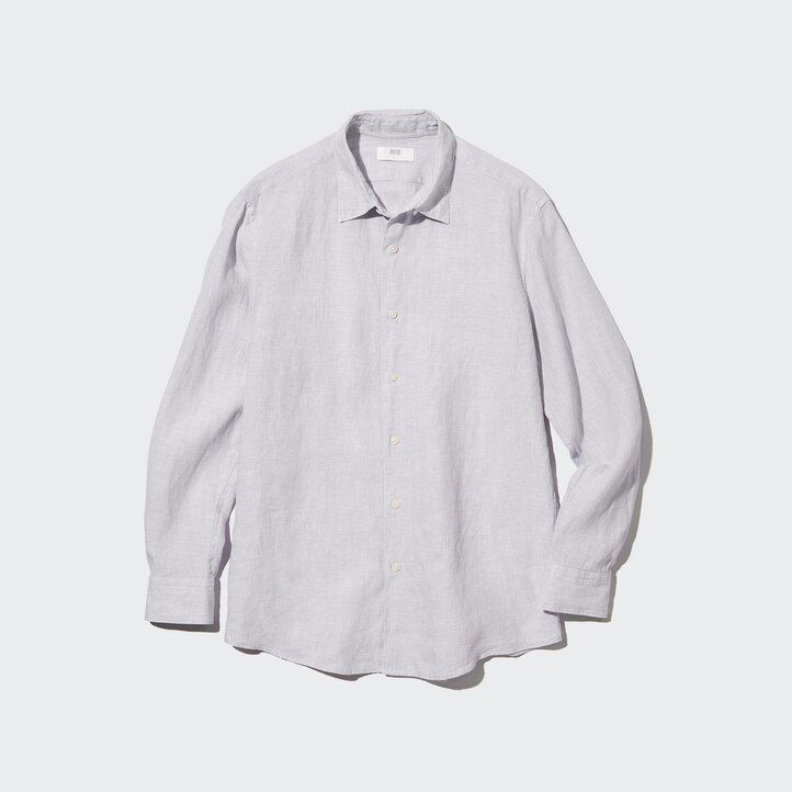 uniqlo herrenhemd aus 100 premium-leinen reguläre passform stehkragen hellgrün