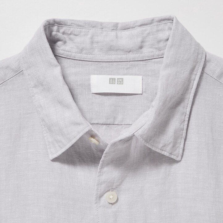 uniqlo herrenhemd aus 100 premium-leinen reguläre passform stehkragen hellgrün