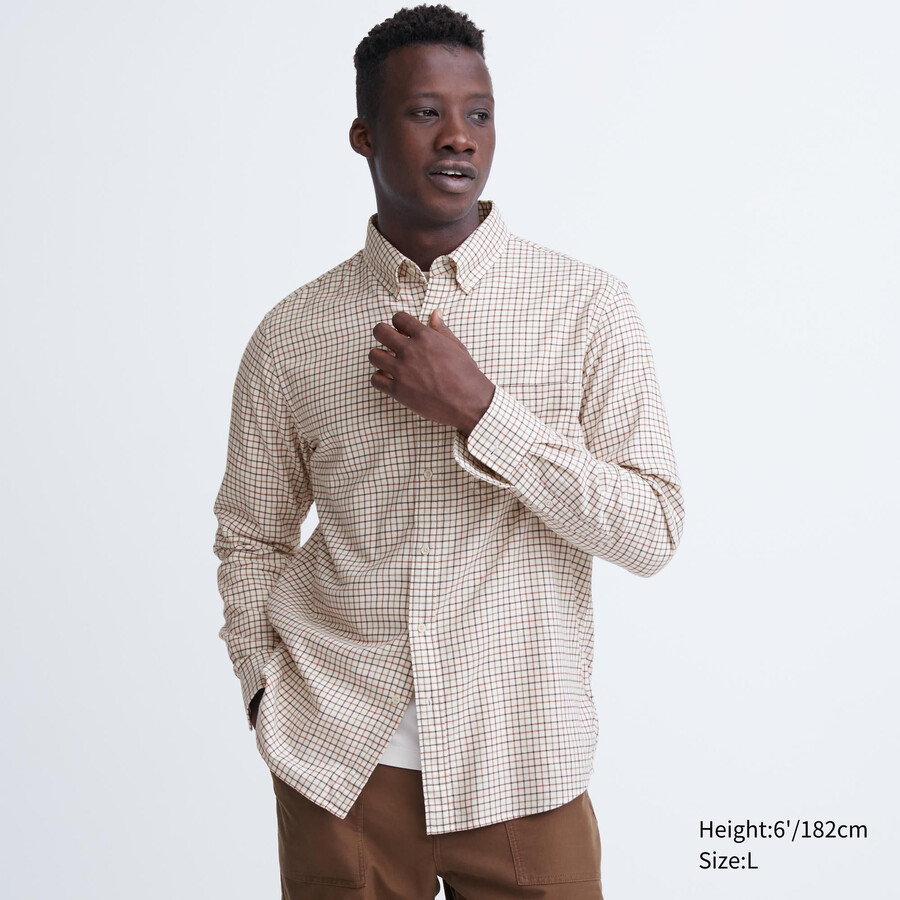 uniqlo flanellhemd normale passform kariert button-down-kragen herrenhemd weiß