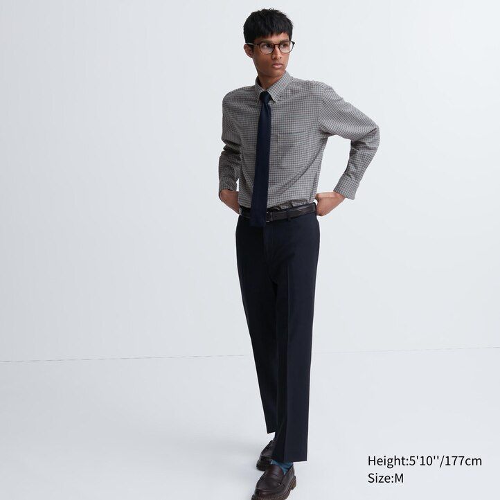 uniqlo flanellhemd normale passform kariert button-down-kragen herrenhemd weiß
