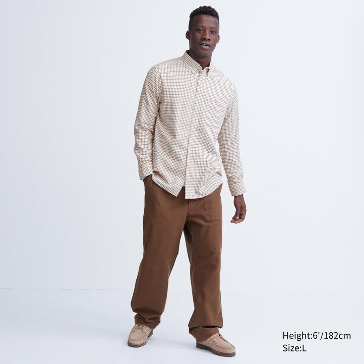 uniqlo flanellhemd normale passform kariert button-down-kragen herrenhemd weiß