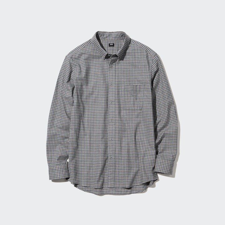 uniqlo flanellhemd normale passform kariert button-down-kragen herrenhemd weiß
