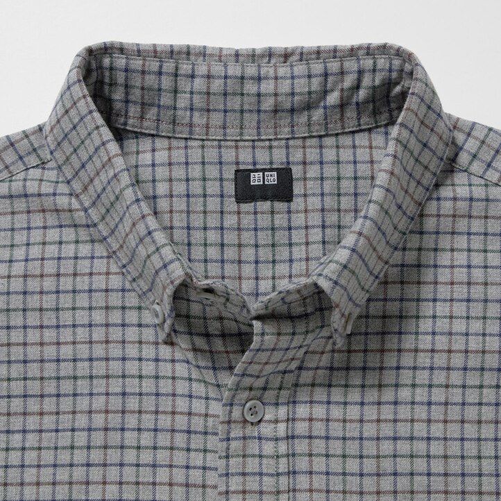 uniqlo flanellhemd normale passform kariert button-down-kragen herrenhemd weiß