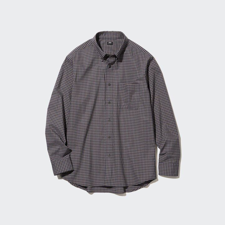 braunes uniqlo herrenhemd aus extrafeinem baumwoll-broadcloth mit karomuster regulärer passform und button-down-kragen modell „extra fine cotton broadcloth regular fit.