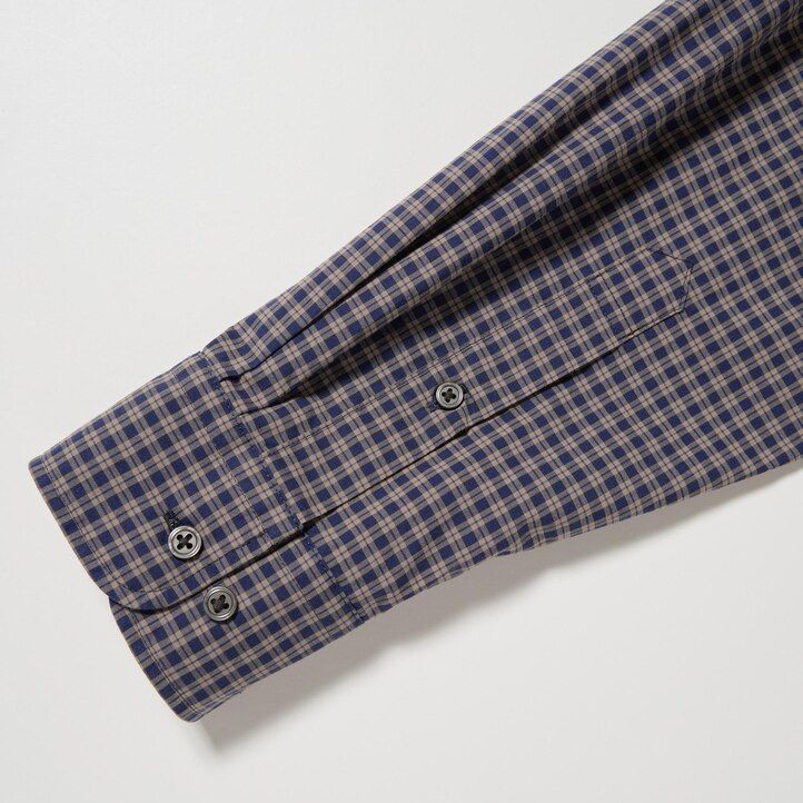 braunes uniqlo herrenhemd aus extrafeinem baumwoll-broadcloth mit karomuster regulärer passform und button-down-kragen modell „extra fine cotton broadcloth regular fit.