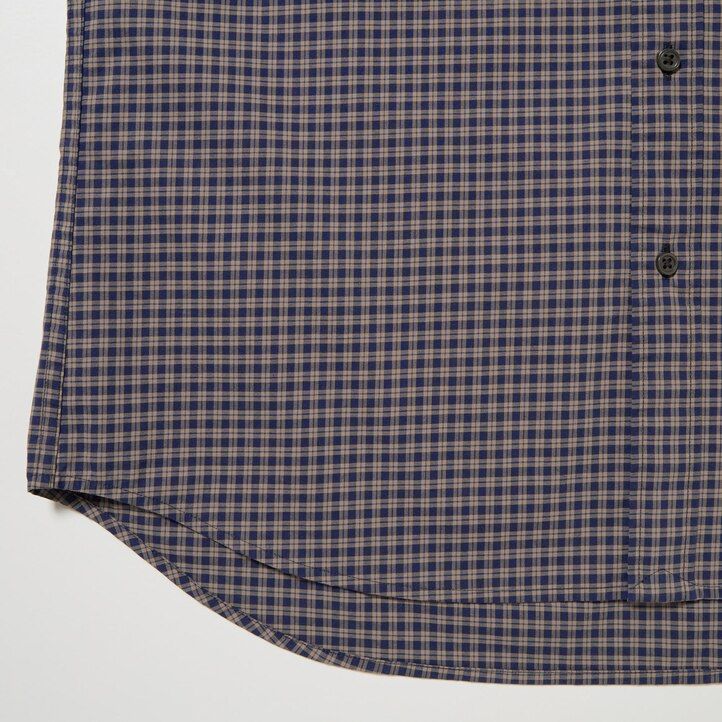 braunes uniqlo herrenhemd aus extrafeinem baumwoll-broadcloth mit karomuster regulärer passform und button-down-kragen modell „extra fine cotton broadcloth regular fit.