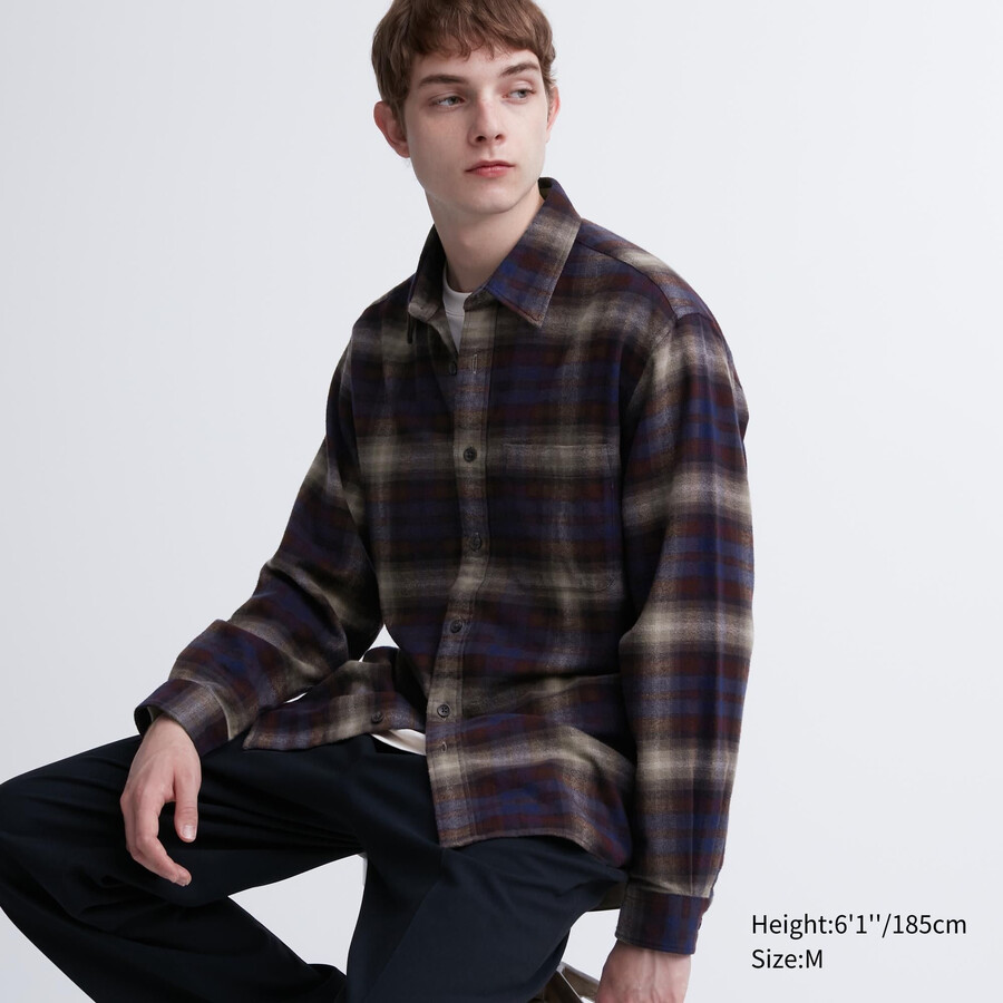 uniqlo flanellhemden reguläre passform kariert normaler kragen herrenhemden bordeauxrot