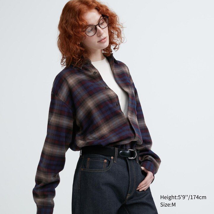 uniqlo flanellhemden reguläre passform kariert normaler kragen herrenhemden bordeauxrot